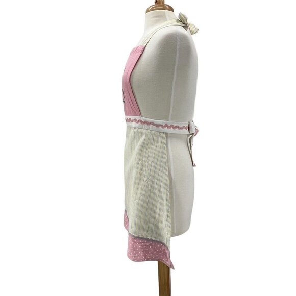 Adult / Teen Apron Easter Eggcellent Cook Pink White Stripe EUC - Picture 4 of 14